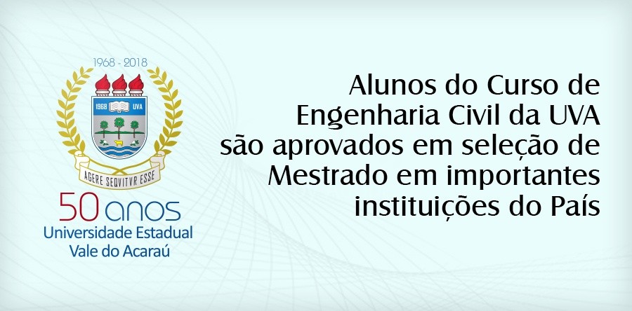 Alunos do Curso de Engenharia Civil da UVA são aprovados em seleção de Mestrado em importantes instituições