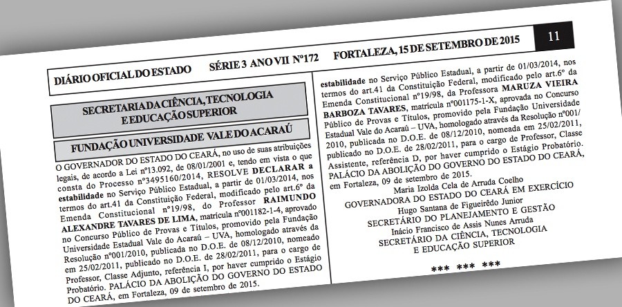 Diário Oficial publica Estabilidade de professores efetivos da UVA
