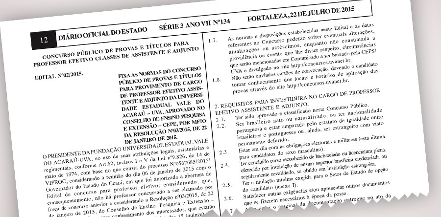 Concurso Público com 39 vagas para Professor Efetivo da UVA é publicado no Diário Oficial do Estado