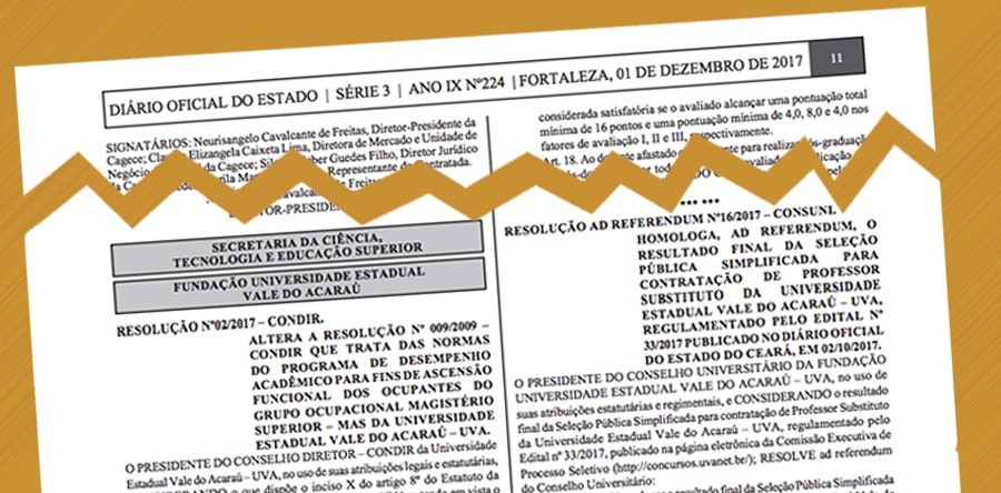 Resultado da Seleção Pública de Professor Substituto da UVA é publicado no Diário Oficial do Estado do Ceará