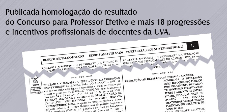 Publicada homologação do resultado do Concurso para Professor Efetivo e mais 18 progressões e incentivos profissionais de docentes da UVA