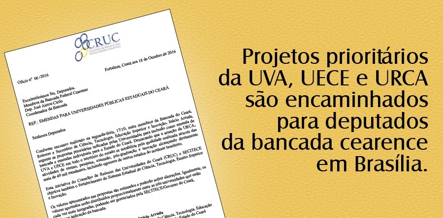 Projetos prioritárias da UVA, UECE e URCA são encaminhados para deputados da bancada cearense em Brasília