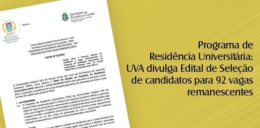 Programa de Residência Universitária: UVA divulga Edital de Seleção de candidatos para 92 vagas remanescentes