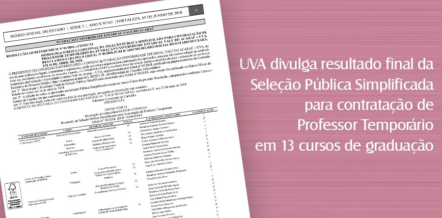 UVA divulga resultado final da Seleção Pública Simplificada para contratação de Professor Temporário em 13 cursos de graduação