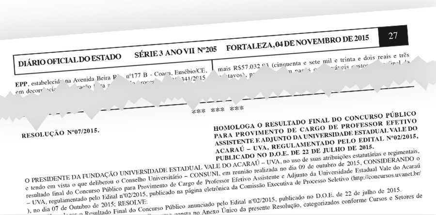 Homologação do resultado do Concurso Público para Professor Efetivo da UVA é publicada no Diário Oficial do Estado